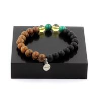Braccialetto Perle Malachite Del Congo + Citrino + Onice Nero Opaco + Legno 8