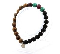 Braccialetto Perle Malachite Del Congo + Granato + Onice Nero Opaco + Legno 8 IN