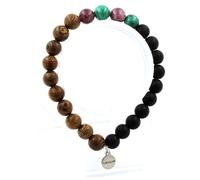 Braccialetto Perle Malachite Del Congo + Lepidolite + Onice Nero Opaco + Legno