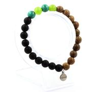 Braccialetto Perle Malachite Del Congo + Peridoto + Onice Nero Opaco + Legno 8