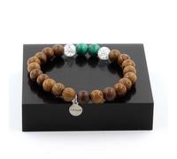 Braccialetto Perle Malachite Del Congo + Quarzo Crackle + Legno 8 Mm. Fatto IN F