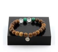 Braccialetto Perle Malachite Del Congo + Quarzo + Legno 8 Mm. IN Francia
