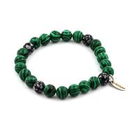 Braccialetto Perle Malachite + Ossidiana Fiocco Di Neve 8 Mm. IN Francia