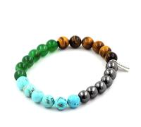 Braccialetto Perle Occhio di Tigre + Ematite + Agata Verde + Turchese 8 Fatto E