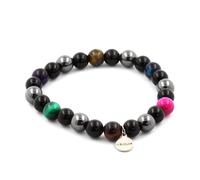 Braccialetto Perle Occhio di Tigre Multicolore + Ematite + Agata Nero 8 Fatto E