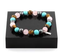 Braccialetto Perle Occhio di Tigre + Quarzo Rosa +Turchese +Ematite 8 Fatto E