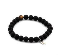 Braccialetto Perle Onice Nero Opaco + Occhio di Tigre 8 Mm. IN Francia