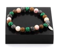 Braccialetto Perle Opale Rosa +Labradorite +Malachite + Legno 8 Mm. IN F