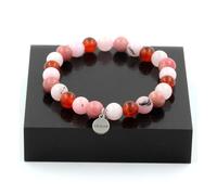 Braccialetto Perle Opale Rosa + Rhodonite + Agata Rosso + Quarzo Rosa 8 Fatto E