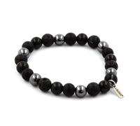 Braccialetto Perle Ossidiana Nera + Onice Nero Opaco + Lava + Ematite 8 Fatto E