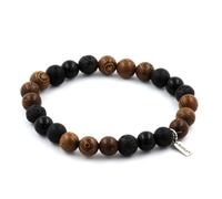 Braccialetto Perle Ossidiana Nera + Onice Nero Opaco + Lava + Legno 8 Mm. Fatto
