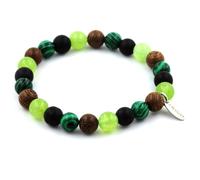 Braccialetto Perle Peridoto + Malachite + Onice Nero Opaco + Legno 8 Mm. IN Fr