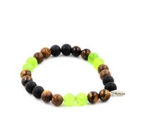 Braccialetto Perle Peridoto + Occhio di Tigre + Onice Nero Opaco + Legno 8 Mm.