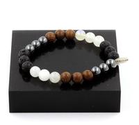 Braccialetto Perle Pietra di Luna + Lava + Ematite + Legno 8 Mm. Fatto IN Franco