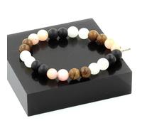 Minerali Collezione. Braccialetto Perle Pietra di Luna + Opale Rosa + Onyx Nero