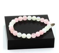 Bracciale Perle Pietra Di Luna + Quarzo Rosa 8 Mm. Fabbricato In Francia.