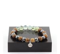 Braccialetto Perle Prehnite D'Africa + Ematite + Legno 8 Mm. Fatto IN Francia
