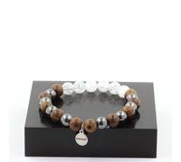 Braccialetto Perle Quarzo Crackle Del Brasile + Ematite + Legno 8 Mm. IN F