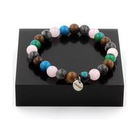 Braccialetto Perle Quarzo Rosa +Labradorite +Crisocolla + Legno 8 Mm. Fatto E