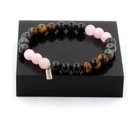 Braccialetto Perle Quarzo Rosa +Labradorite +Ossidiana Nera + Occhio Di Fatto