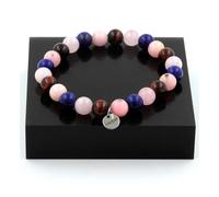 Braccialetto Perle Quarzo Rosa + Occhio di Tigre Rosso + Lapislazzuli + IN