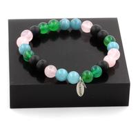 Braccialetto Perle Quarzo Rosa + Onice Nero Opaco +Acquamarina + Agata IN