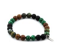 Braccialetto Perle Turchese Africano + Malachite + Onice Nero Opaco + Legno