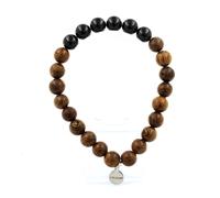 Braccialetto Perline Legno + Tormalina Schörl Del Brasile 8 Mm. IN Francia