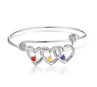 Braccialetto Personalizzato Ciondoli a Cuore con 2-5 Nomi Incisione Acciaio Inossidabile Bracciale Sorella Amicizia Donna Regalo per Compleanno Festa Della Mamma Natale (3 nomi con pietre argento)