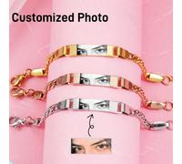 Braccialetto personalizzato con foto dell'occhio, catena in acciaio inossidabile, incisione laser dell'immagine, regalo commemorativo, oro, argento, stile vintage, semplice, unisex, punk, personalizza
