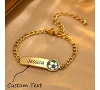 Braccialetto personalizzato con incisione e ciondolo a forma di pallone da calcio, catena in acciaio inossidabile placcato oro 18K, gioiello con testo personalizzato, regalo per gli amanti dello sport