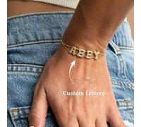 Braccialetto personalizzato con lettere vintage, braccialetto con nome personalizzato, gioielli da donna, lettere personalizzate A-Z con CZ, regalo di matrimonio, regalo per damigella d'onore, regalo 
