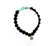 Braccialetto Pietra Larimar Repubblica Dominicana + Perle Onice Nero Opaco 8 IN