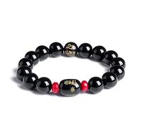 Braccialetto Portafortuna, Bracciale Feng Shui in Ossidiana Nera, Bracciale Nero con Mantra a Sei Caratteri, Perlina in Naturale, Talismano for la prosperità e Lo scacciare Gli Spiriti maligni, 12 mm