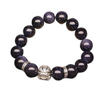 Braccialetto Portafortuna, Bracciale Feng Shui Wealth Pixiu in Argento Puro con arenaria Blu, Bracciale Piyao in Antico Tibetano, Motivo a Grana, Pietre preziose, Chakra, Braccialetto Elastico Unisex
