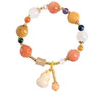 Braccialetto Portafortuna, Braccialetto di Giada della ricchezza Feng Shui Ciondolo Zucca Wu Lou for l'equilibrio dei 7 Chakra Perline Fiori Quarzo multigemma Amuleto Meditazione