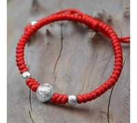 Braccialetto Portafortuna, Braccialetto Feng Shui della Ricchezza in Argento 999 con Mantra a Sei Caratteri, Regolabile Perline di Denaro, Attira la, Allontana Il Male(Six Character Red)