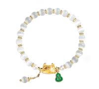 Braccialetto Portafortuna, Crystal Bracelet Golden Dumpling Dragon Gourd Charm Quartz Strong Talisman for 2024 Year of Zodiac Feng Shui Wealth Chakra Amulet(Cat Eye Stone)