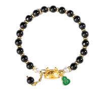 Braccialetto Portafortuna, Crystal Bracelet Golden Dumpling Dragon Gourd Charm Quartz Strong Talisman for 2024 Year of Zodiac Feng Shui Wealth Chakra Amulet(Black Agate)