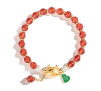 Braccialetto Portafortuna, Crystal Bracelet Golden Dumpling Dragon Gourd Charm Quartz Strong Talisman for 2024 Year of Zodiac Feng Shui Wealth Chakra Amulet(Red Agate)