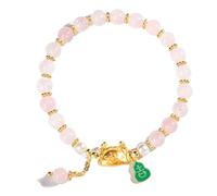 Braccialetto Portafortuna, Crystal Bracelet Golden Dumpling Dragon Gourd Charm Quartz Strong Talisman for 2024 Year of Zodiac Feng Shui Wealth Chakra Amulet(Rose Quartz)