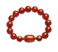 Braccialetto Portafortuna, Gemstone Agate Bracelet 10mm Chakra Stone Beads Chinese Zodiac Animal Talisman Feng Shui for Women Men Amulet Wealth Good Fortune(Red,Dog)