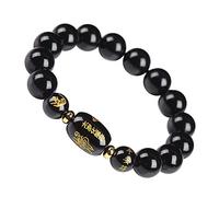 Braccialetto Portafortuna, Gemstone Agate Bracelet 10mm Chakra Stone Beads Chinese Zodiac Animal Talisman Feng Shui for Women Men Amulet Wealth Good Fortune(Black,Sheep)