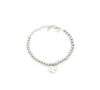 Braccialetto Quadrifoglio Portafortuna da Donna in Acciaio Inox, Braccialetto Colore Argento a Sfere 5mm Regolabile 16+5cm, Simbolo di Fortuna, Speranza e Amore - Idea Regalo Elegante e Significativa