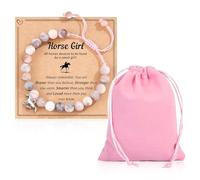 Braccialetto regalo per ragazze con ciondolo a forma di cavallo e custodia. | Il braccialetto di perle con motivo di cavallo in sacchetto è adatto come regalo per gli amanti dei cavalli.