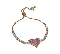 Braccialetto regolabile con cuore di zircone chiaro e design alla moda braccialetti con finiture dolci zirconi amore braccialetto geometrico temperamento moda gioielli costume per le donne, One Size