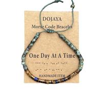 Braccialetto regolabile con turchese africano Morse Code One Day at a Time - Occhio di tigre e lapislazzuli, regalo ispiratore per uomini e donne, gioielli motivazionali quotidiani, Medium, Pietra