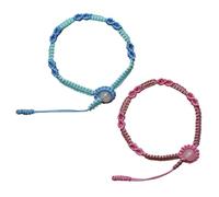 Braccialetto regolabile fatto a mano, accessorio da polso per ragazza/donna, stile pastorale intrecciato a mano, regalo per familiari e amici, Adjustable, Nylon Nylon Perline di pietra azzurra