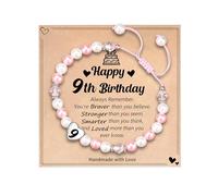 Braccialetto regolabile per il 1°/9° compleanno per ragazze, braccialetto regolabile con perle bianche e rosa per bambina di 1/9 anni, braccialetto in pietra naturale rosa, nipote, regalo per il primo