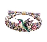 Braccialetto ricamato a mano con uccellini, gioiello floreale regolabile, accessorio ispiratore con significato incoraggiante, regalo ideale per donne e amanti degli uccelli, One Size, /, Non pietra